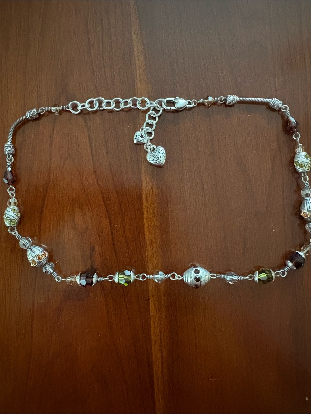Brighton Silver-Tone Necklace with Green and Brown Beads